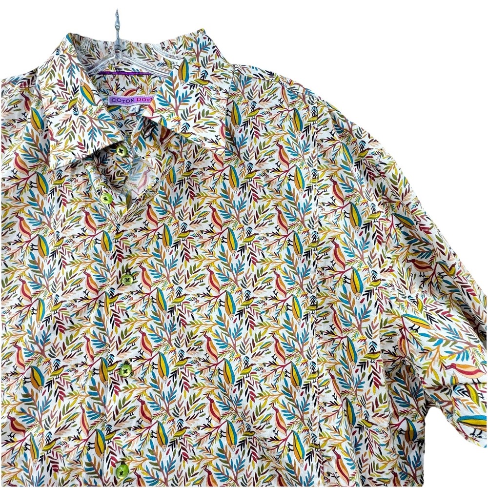 Coton Doux Shirt Mens 17.5 / 44 Multicolor AOP Bird Print Long Sleeve Button‎ Up